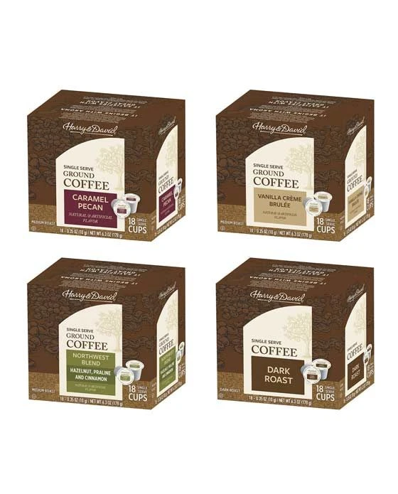 Harry & David-Caramel Pecan,Dark Roast,Northwest,Vanilla Creme Brulee Asst 4/18 Ct (72ct)