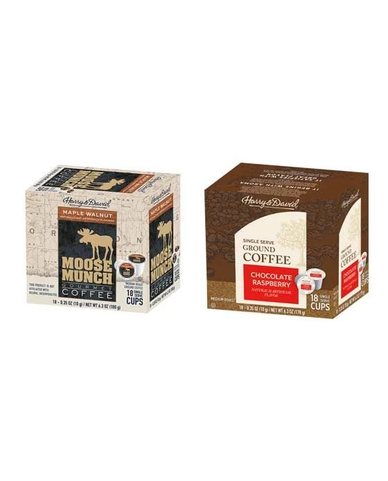 Harry & David Coffee Combo, Maple Walnut, Chocolate Raspberry 2/18 Ct Boxes