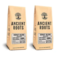 Ancient Roots Donut Shop Flavored Mushroom CoffeeBy Corim Premium Blends 2/12 Oz Bags