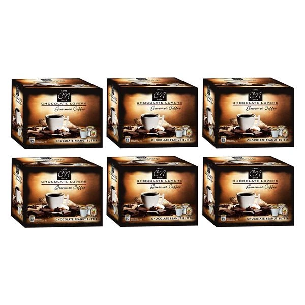 Caffe Noir Gourmet Coffee Chocolate Peanut Butter, Single Serve Beverage Cups, 6 Box 12 Count Each
