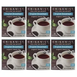 China Mist - English Breakfast Organic Black Full Leaf Tea Sachet, 15 Count Box - Biodegradable And Individually Wrapped (6 Pack)