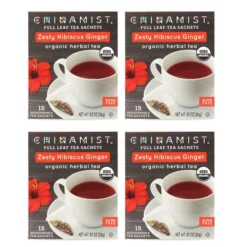 China Mist - Zesty Hibiscus Ginger Organic Black Full Leaf Tea Sachet, 4 Boxes 15 Count Each
