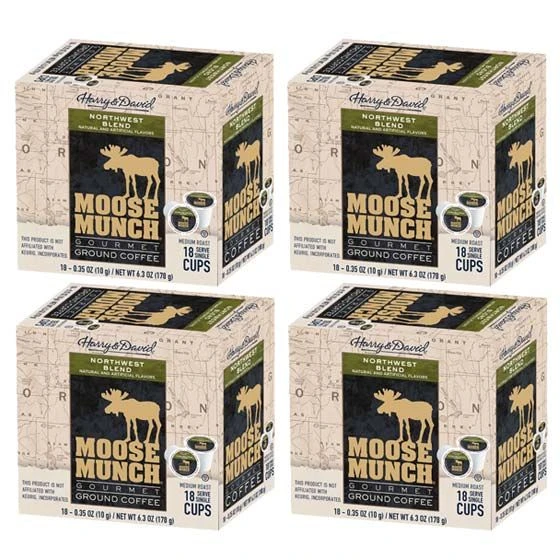 Moose Munch Northwest Blend Coffee Single Serve Coffee By Harry & David, 4/18 Count