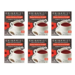 China Mist - Zesty Hibiscus Ginger Organic Black Full Leaf Tea Sachet, 6 Boxes 15 Count Each